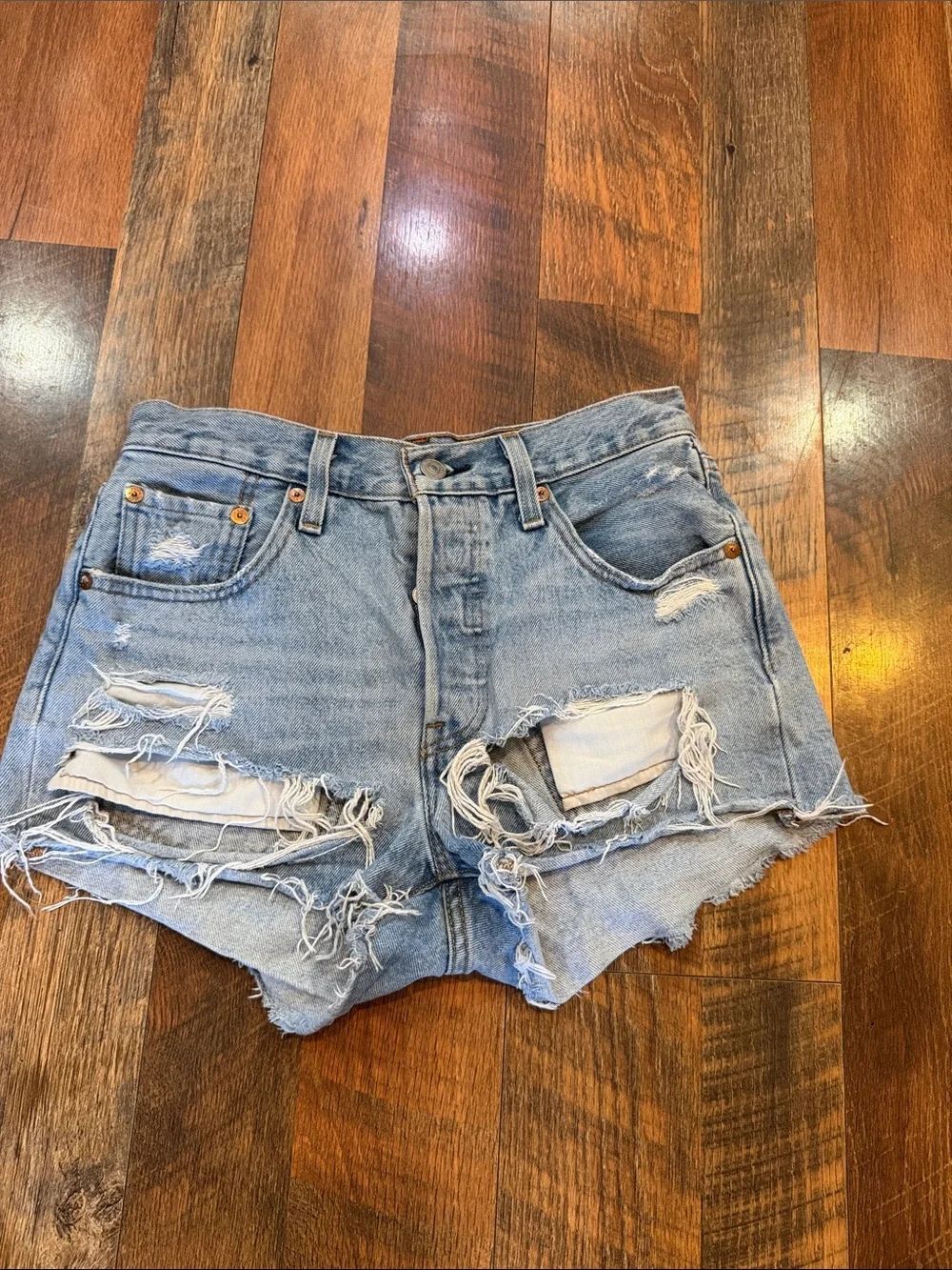 Women's Light Blue Distressed Denim Shorts 25 (5240)